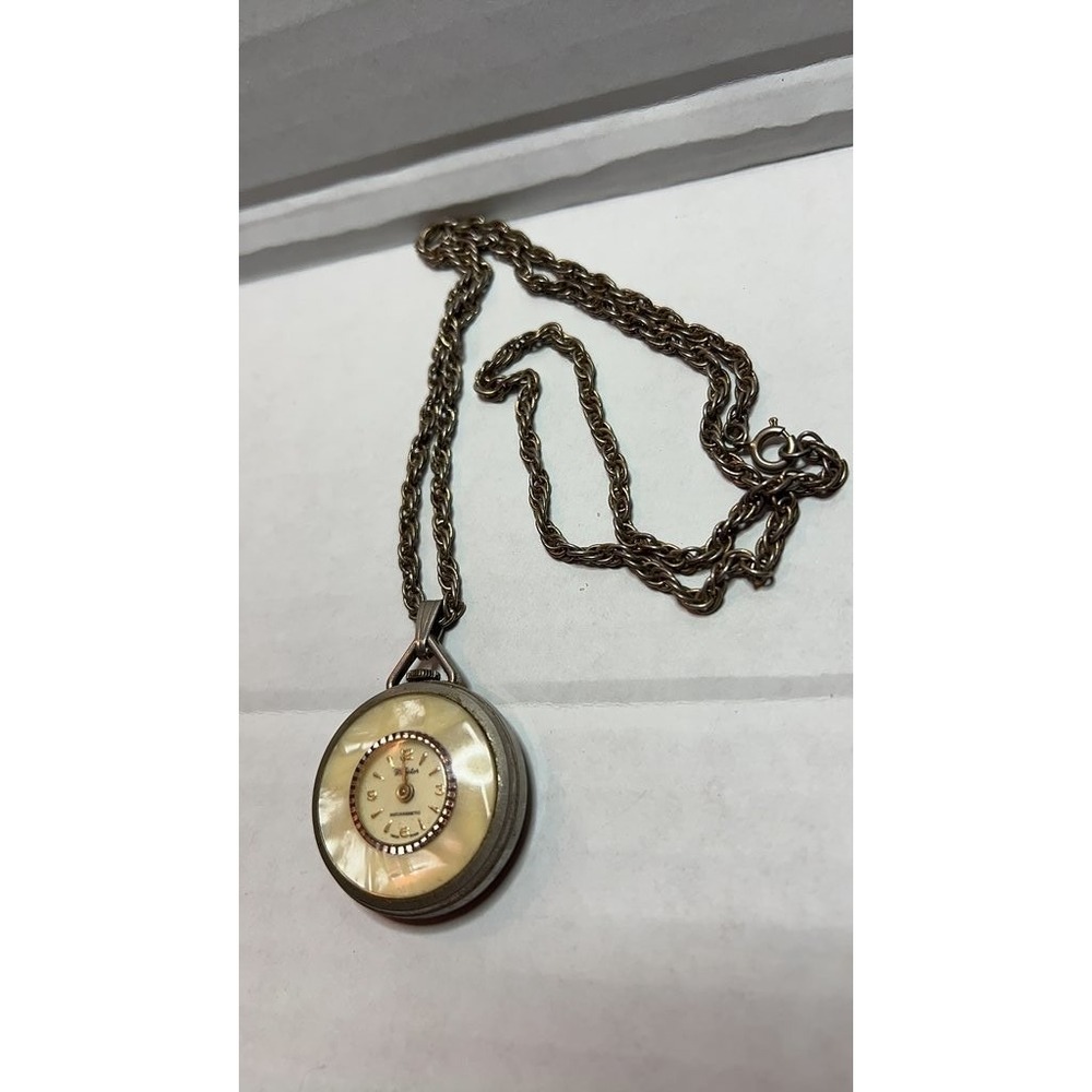 Vintage Mother of Pearl Pendant Watch Necklace